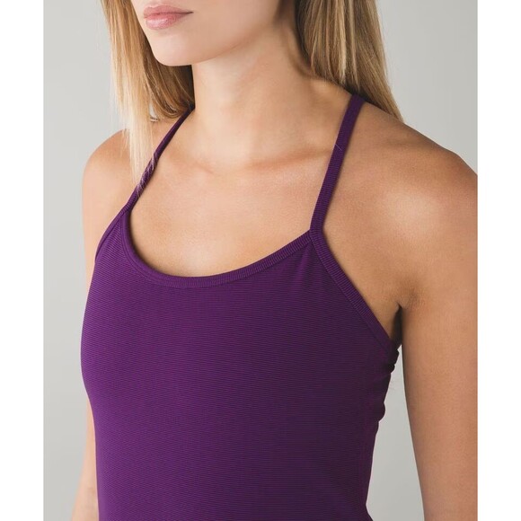 Lululemon Power Y Tank Size 2 Wee Stripe Tender Violet Black Racerback Yoga - Picture 2 of 8